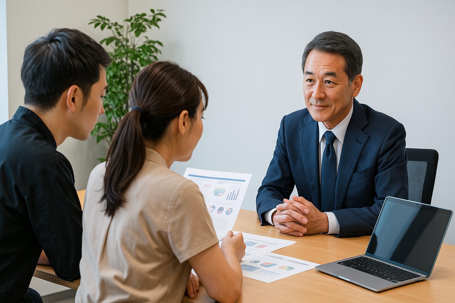 飲食店経営者と永井隆志がFC商談する会議室写真