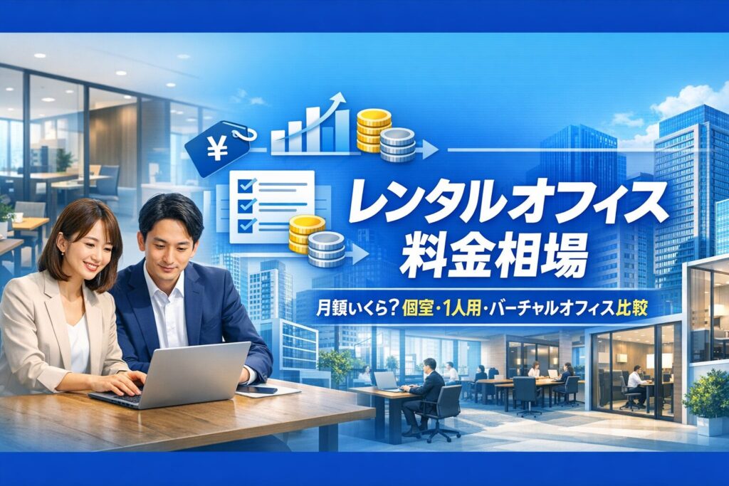 レンタルオフィス料金相場|個室・1人用・バーチャルオフィスの月額料金比較イメージ