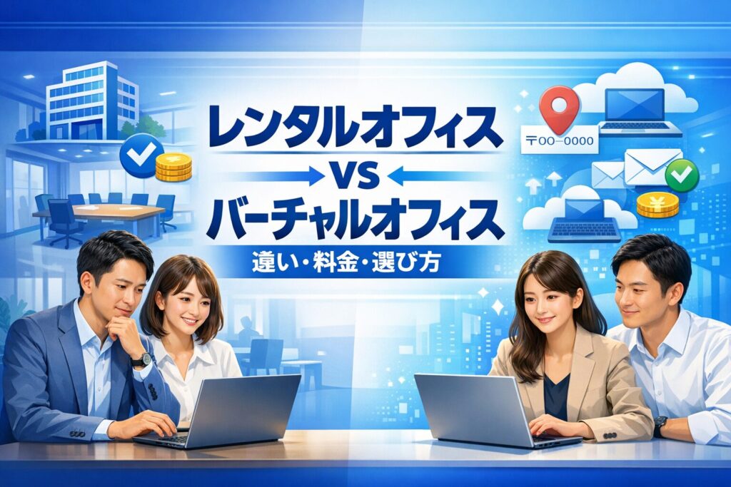 レンタルオフィスとバーチャルオフィスの違いを比較したイメージ｜料金・特徴・選び方を解説
