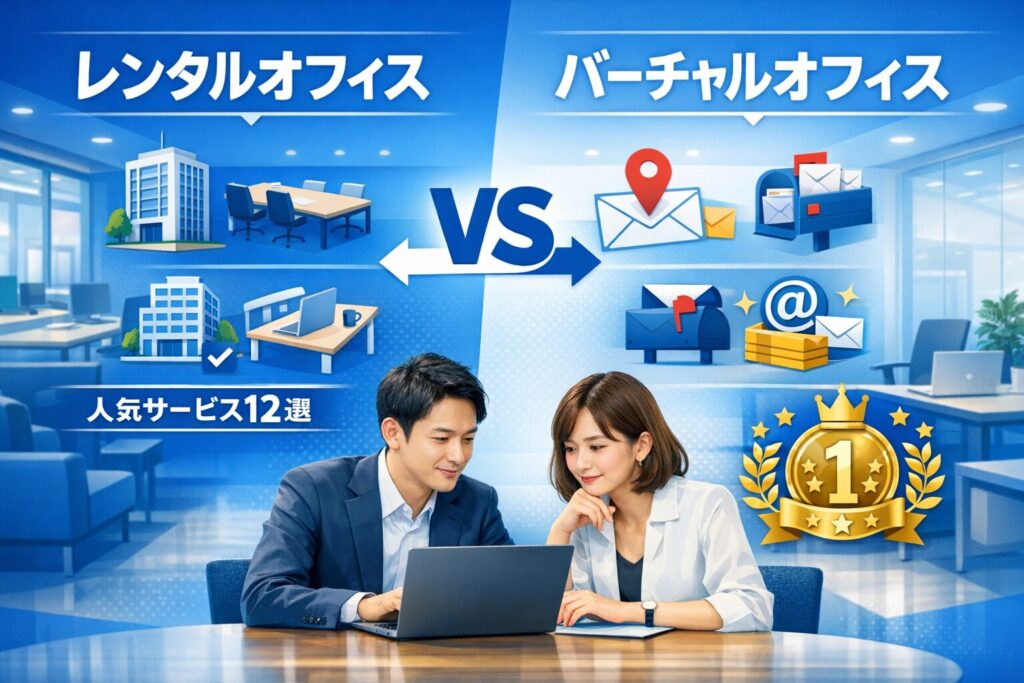レンタルオフィスとバーチャルオフィスの違いを比較したイメージ｜おすすめサービス比較【2026年版】
