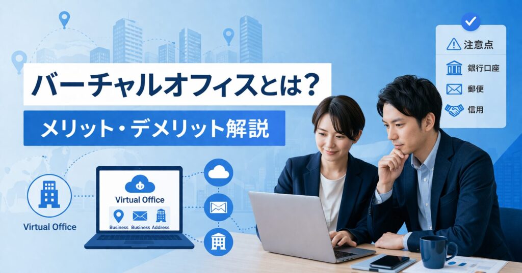 バーチャルオフィスとは?メリット・デメリットや仕組みを解説するビジネス記事アイキャッチ
