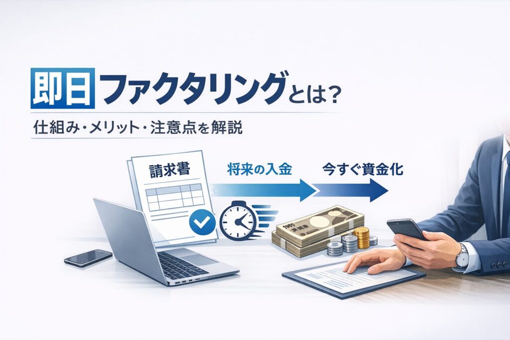 即日ファクタリングの仕組みを解説する図解イメージ｜請求書を早期資金化する流れ