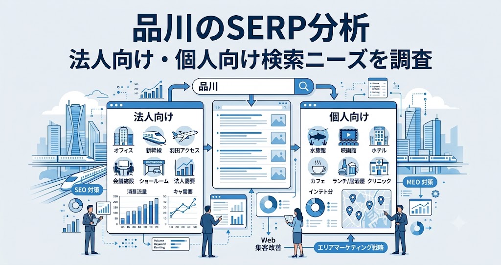 品川のSERP分析と法人向け・個人向け検索ニーズを表すエリアマーケティングのアイキャッチ画像