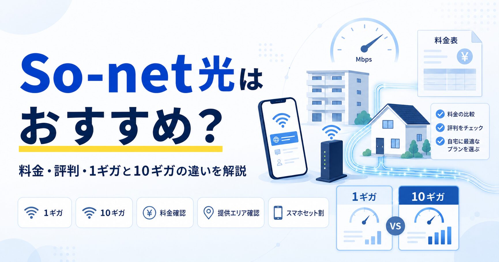 So-net光の料金や評判、1ギガと10ギガの違い、提供エリア確認を解説する記事のアイキャッチ画像