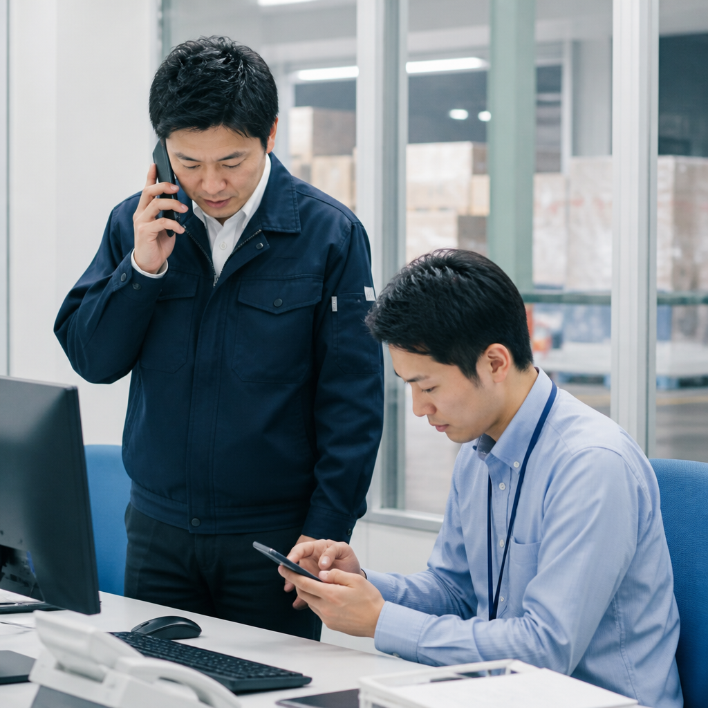 回線切替後に通話と業務アプリを確認する法人携帯の担当者