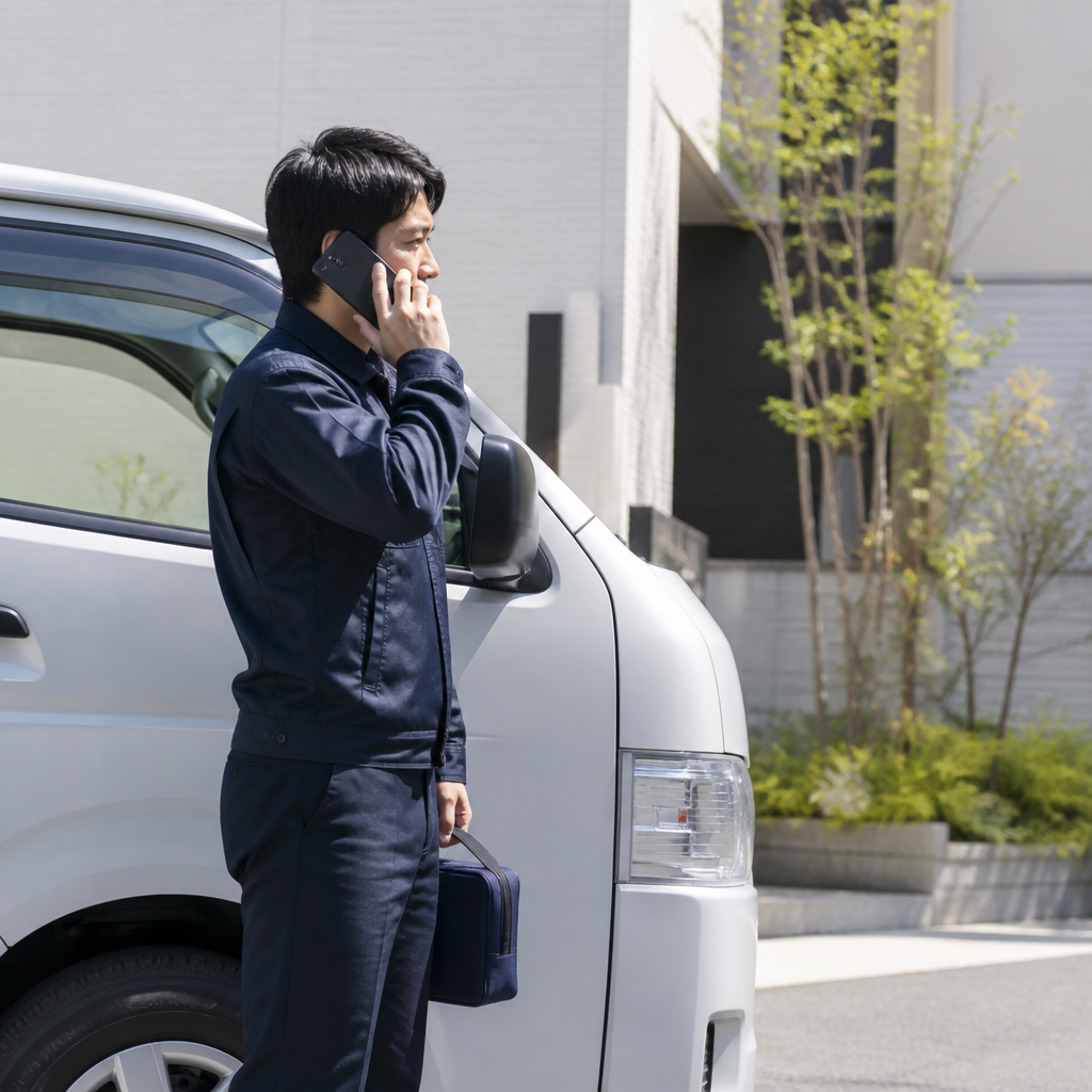 現場で仕事用スマートフォンを使う個人事業主