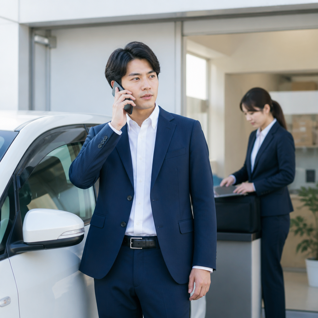 営業現場で法人携帯を使いながら導入後の運用を行う社員