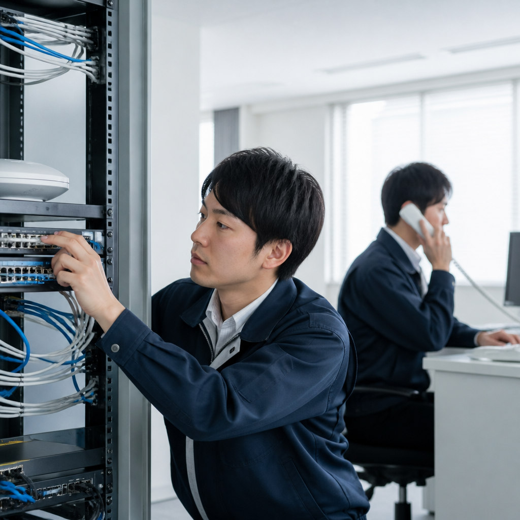 電話設備の通話品質とネットワーク環境を確認する担当者