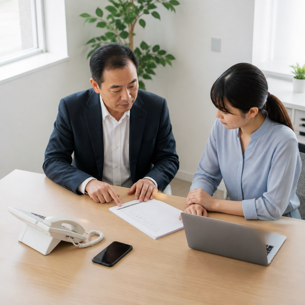 利用人数や働き方を基に電話設備の選択条件を整理する担当者