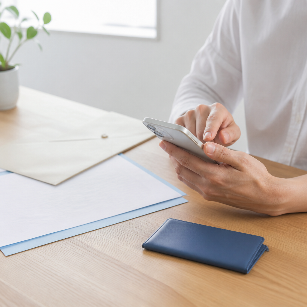 本人確認書類と口座情報を準備して法人カードを申し込む場面