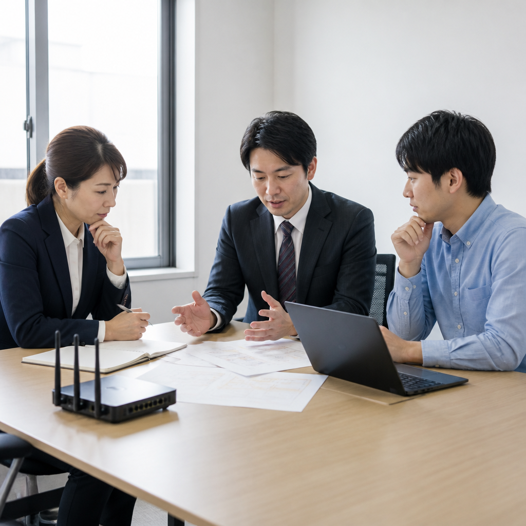 業務要件を確認しながら法人向け光回線を選定する担当者