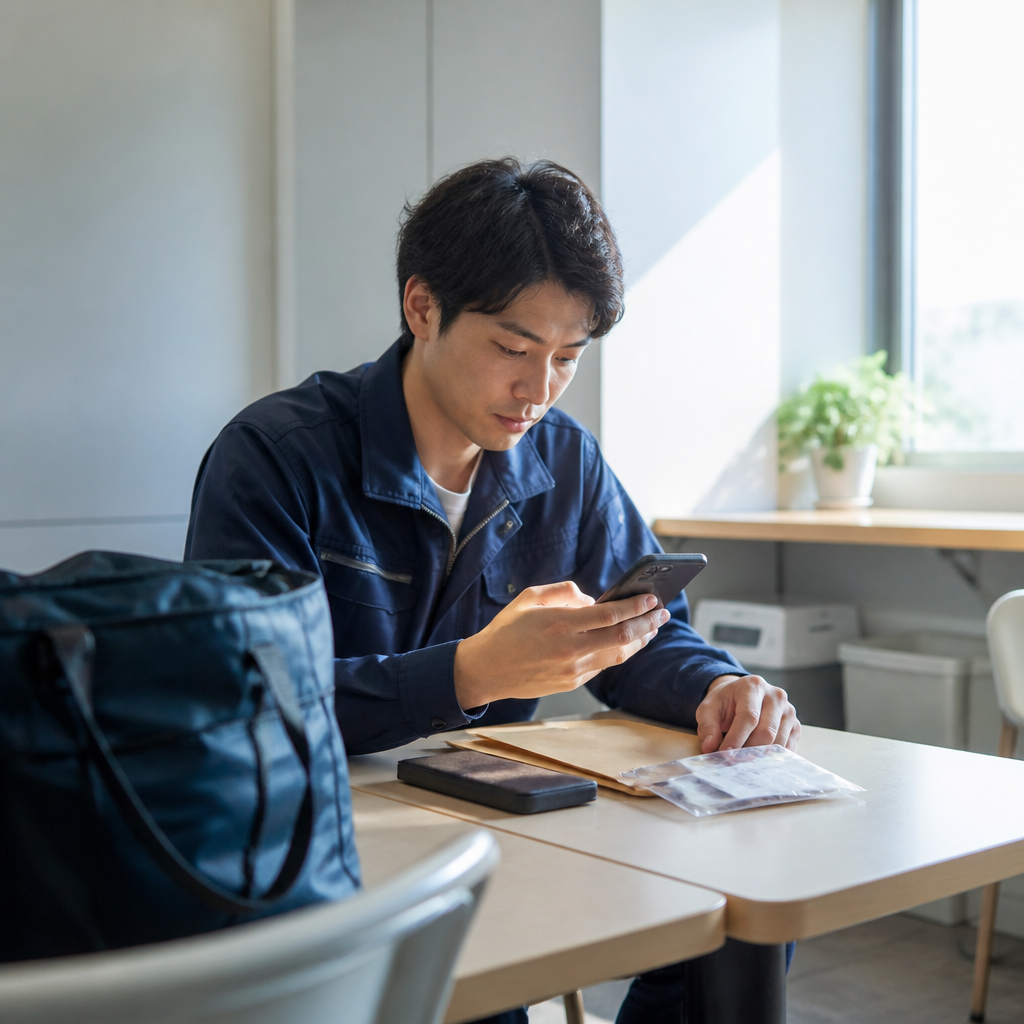 急な支払いに備えてスマートフォンで資金調達条件を確認するフリーランス