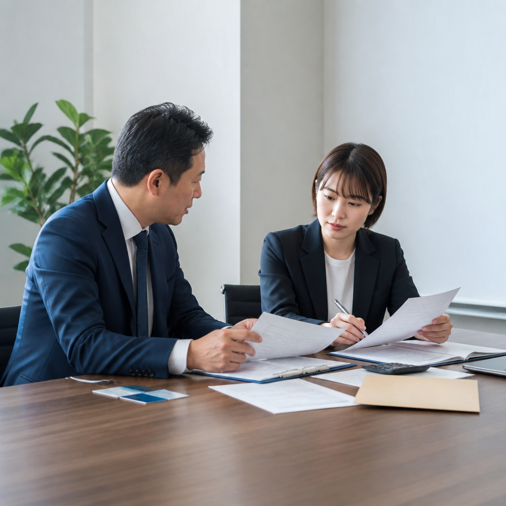 請求書カード払いの資金繰り効果とコストを相談する経営者と経理担当者
