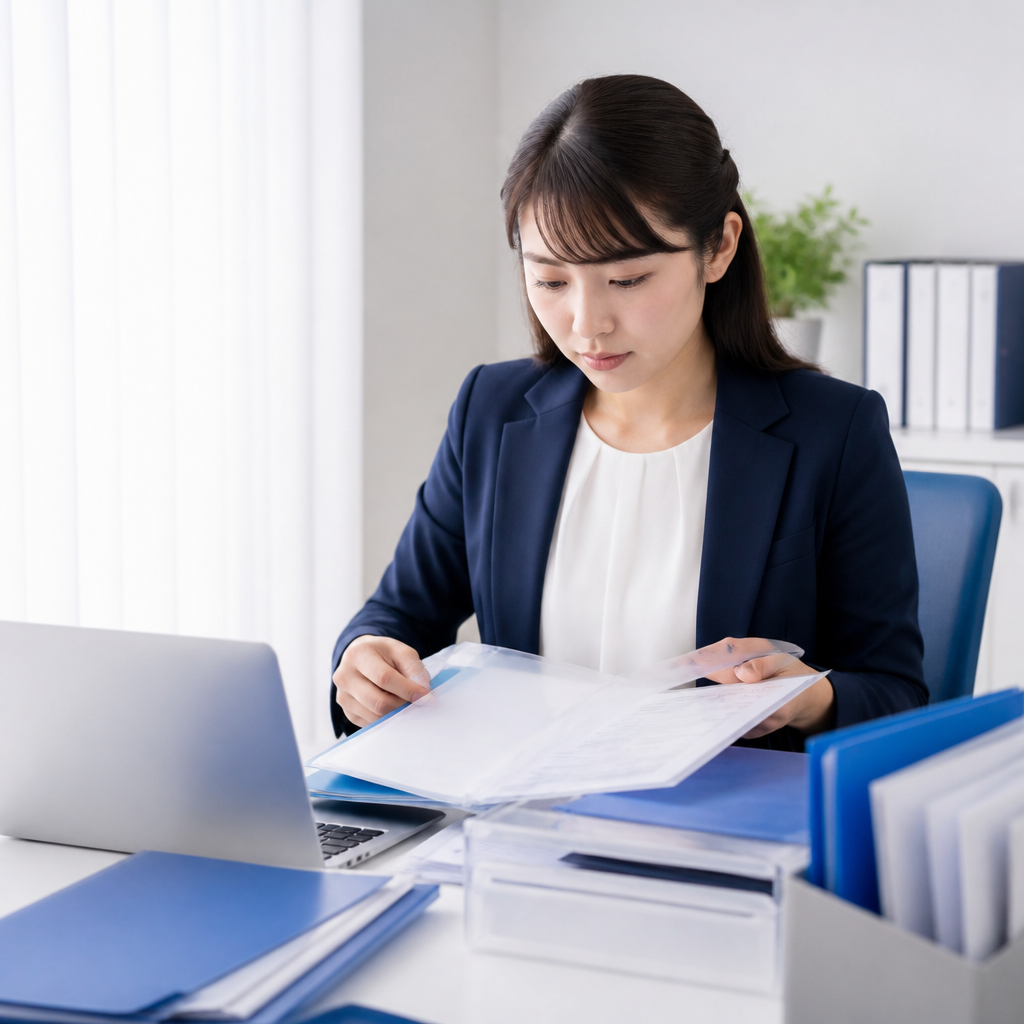 元請求書と振込証憑、カード利用明細を保管する経理担当者